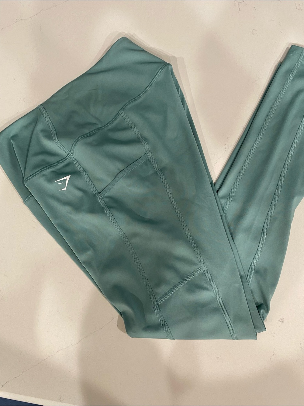 Gymshark High-Rise Leggings with Side Pocket in Teal Green - Picture 4 of 5